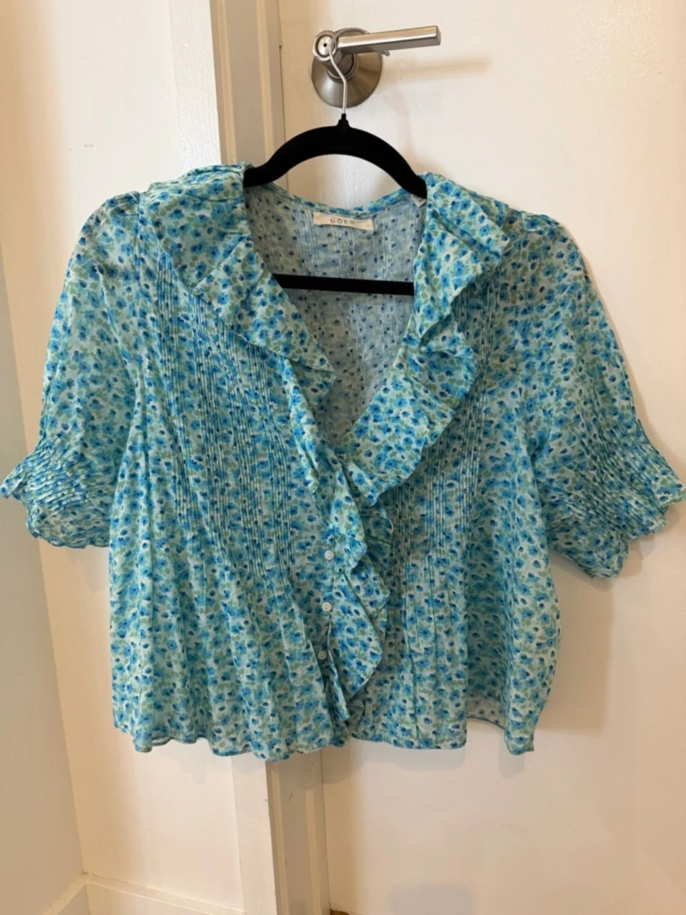 Doen Henri Blue Daisy Fields Floral Ruffle Blouse XS - Picture 4 of 8